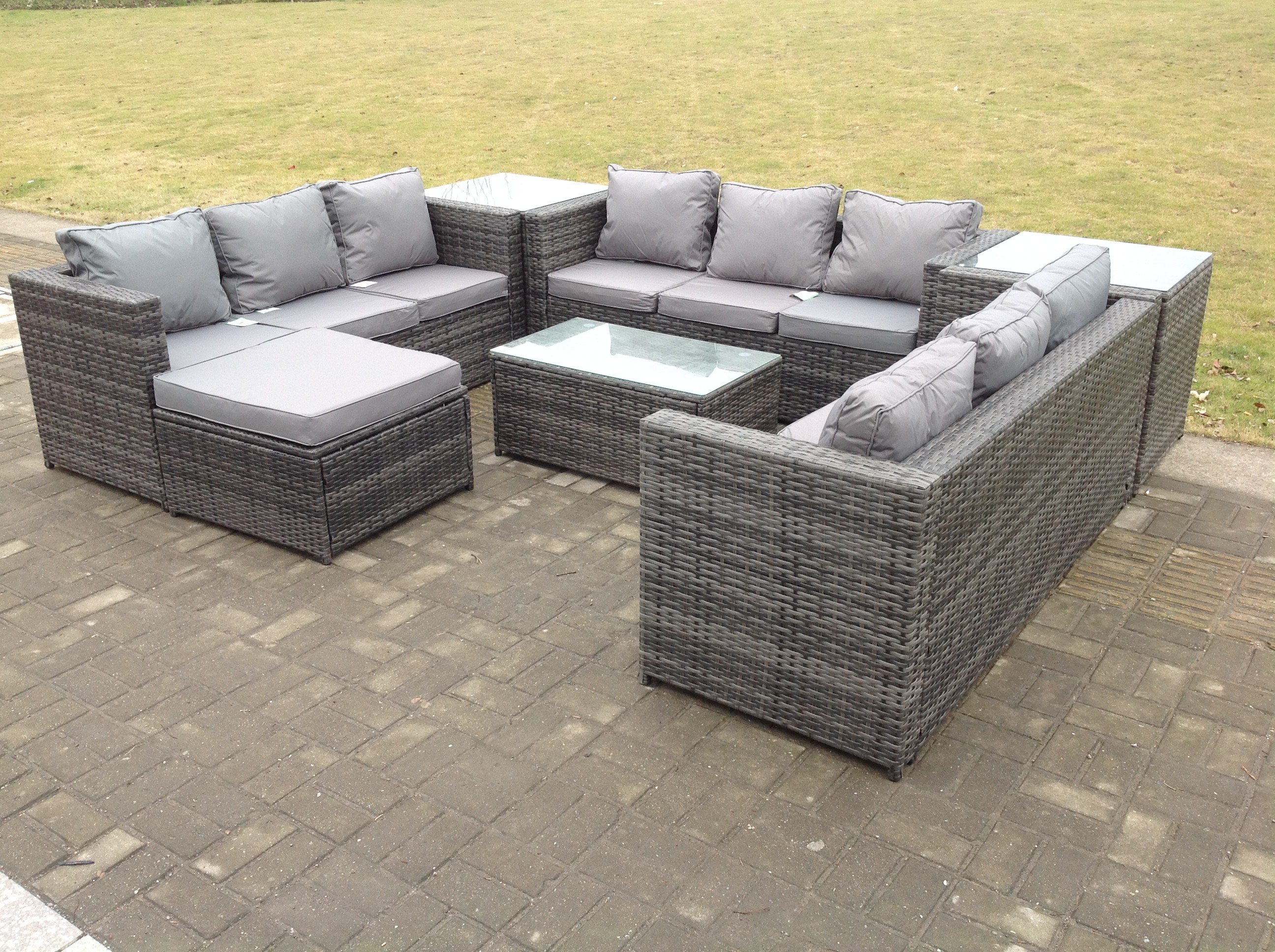 10 Seater U Shape Outdoor Rattan Garden Furniture Sofa Set 3 Coffee Table