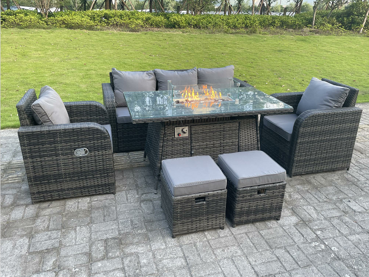 Dark Mixed Grey Rattan Outdoor Garden Furniture Gas Fire Pit Table Sets