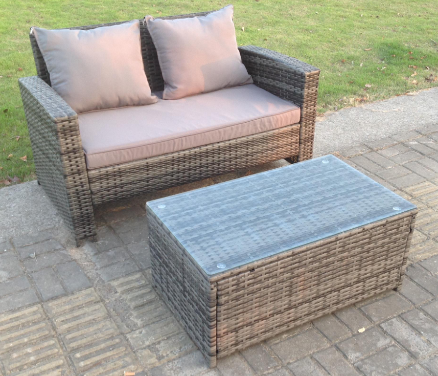 Fimous Dark Mixed Grey High Back Rattan Garden Furniture 2 Seater Love
