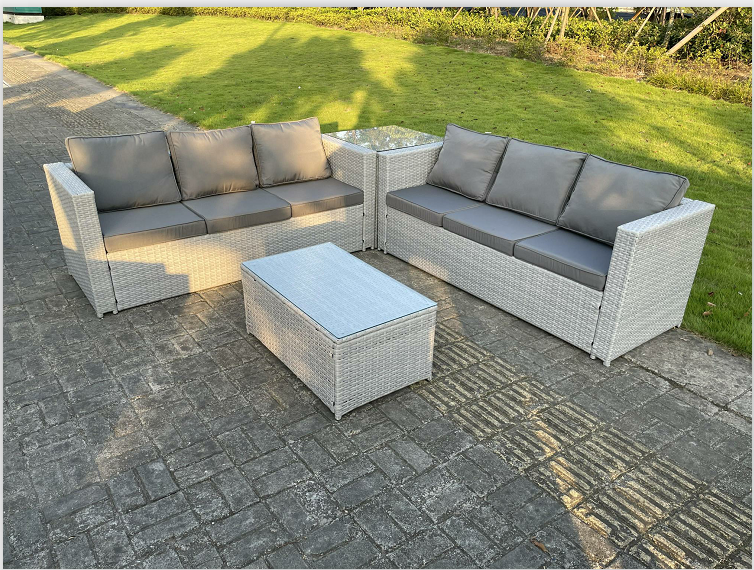 Fimous Light Grey Outdoor Rattan Garden Furniture Set Corner Sofa With ...