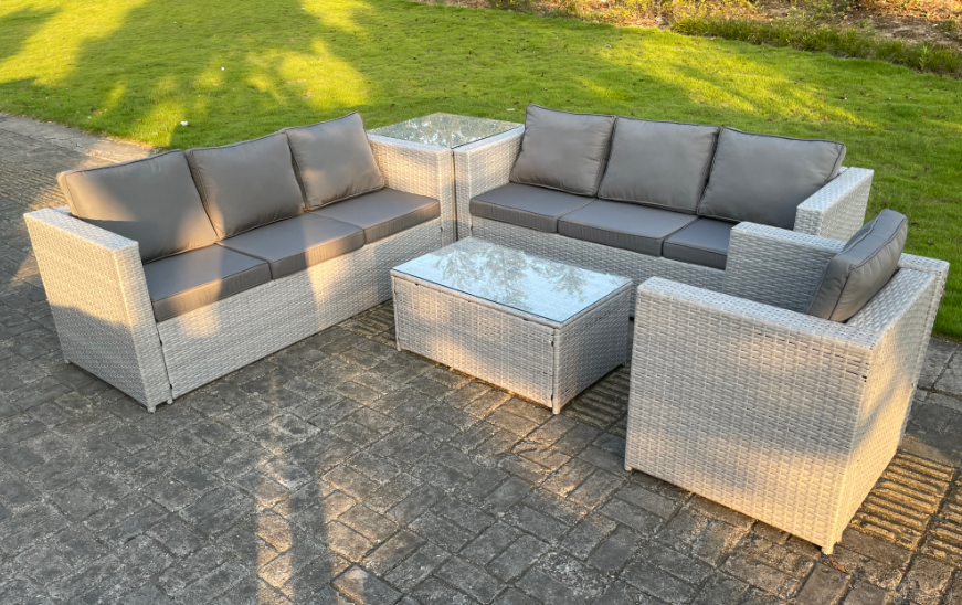 Fimous Light Grey Outdoor Rattan Garden Furniture Set Corner Sofa Set ...