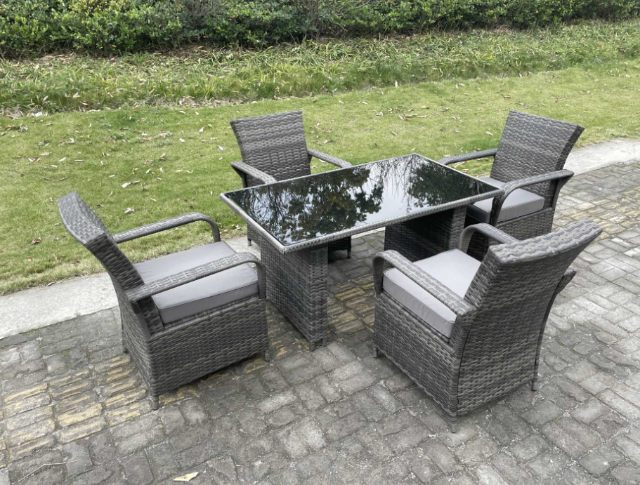 Fimous 4 Seat Rattan Garden Furniture Dining Set Table And Chair Sets