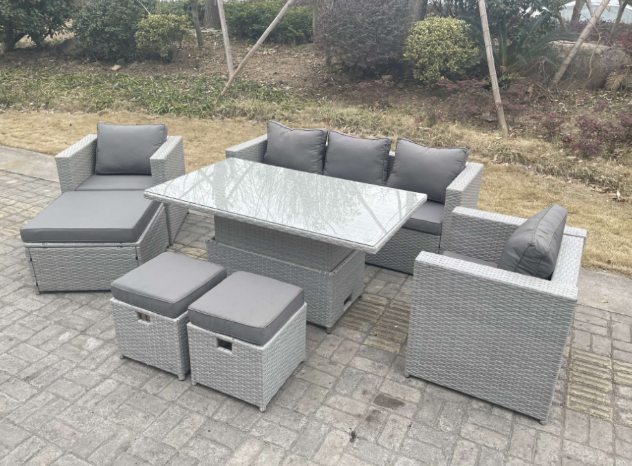 Fimous Rattan Garden Funiture Set Adjustable Rising Lifting Table ...