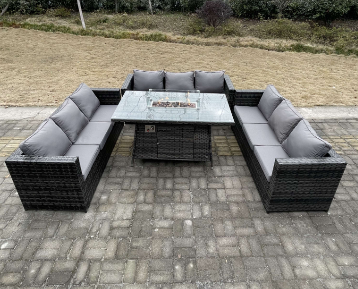 Fimous 9 Seater U Shape Outdoor Lounge Rattan Sofa Set Garden Furniture