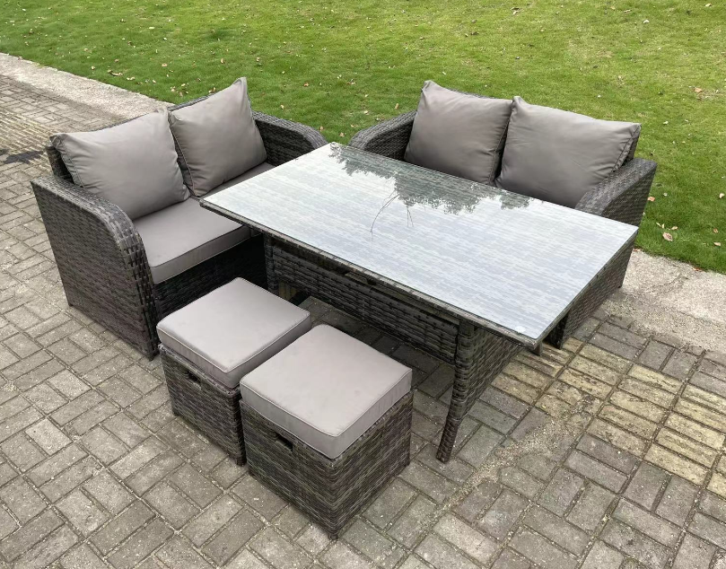 Fimous 6 Seater Dark Grey Mixed PE Wicker Rattan Garden Furniture Set