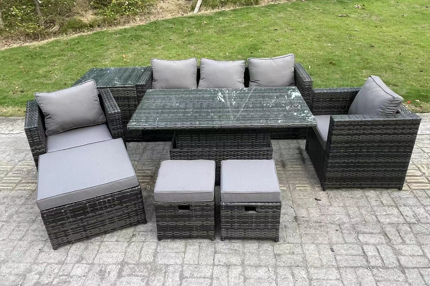 Fimous 8 Seater Wicker PE Rattan Garden Furniture Sofa Set Outdoor ...