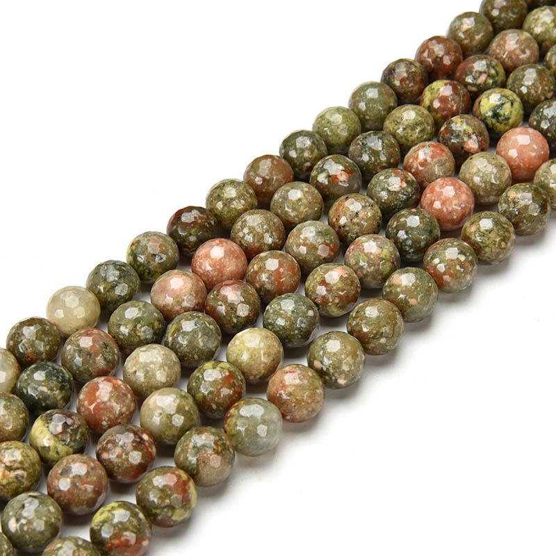 Chinese Unakite Faceted Round Beads