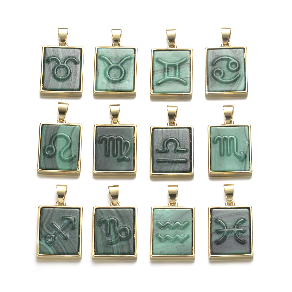 Malachite Zodiac Pendant,12 Pieces Per Set