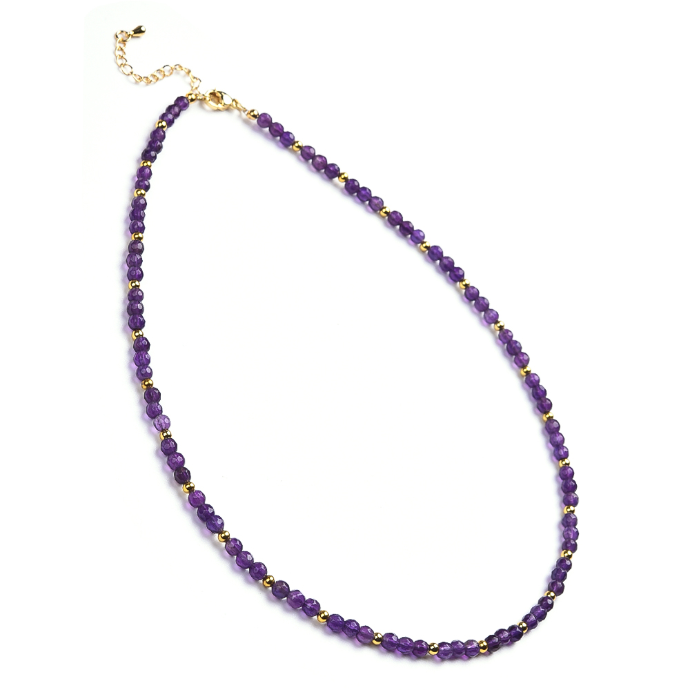 Amethyst Beads Necklace, Brass Lobster Clasp with 2 Inches Chain