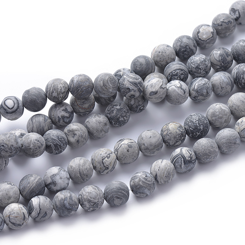 Gray Picture Jasper Matte Round Beads