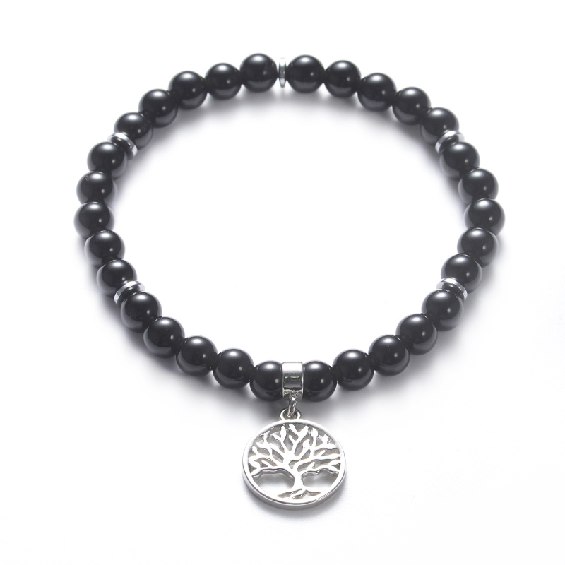 Black Onyx Tree of Life Charm Bracelet