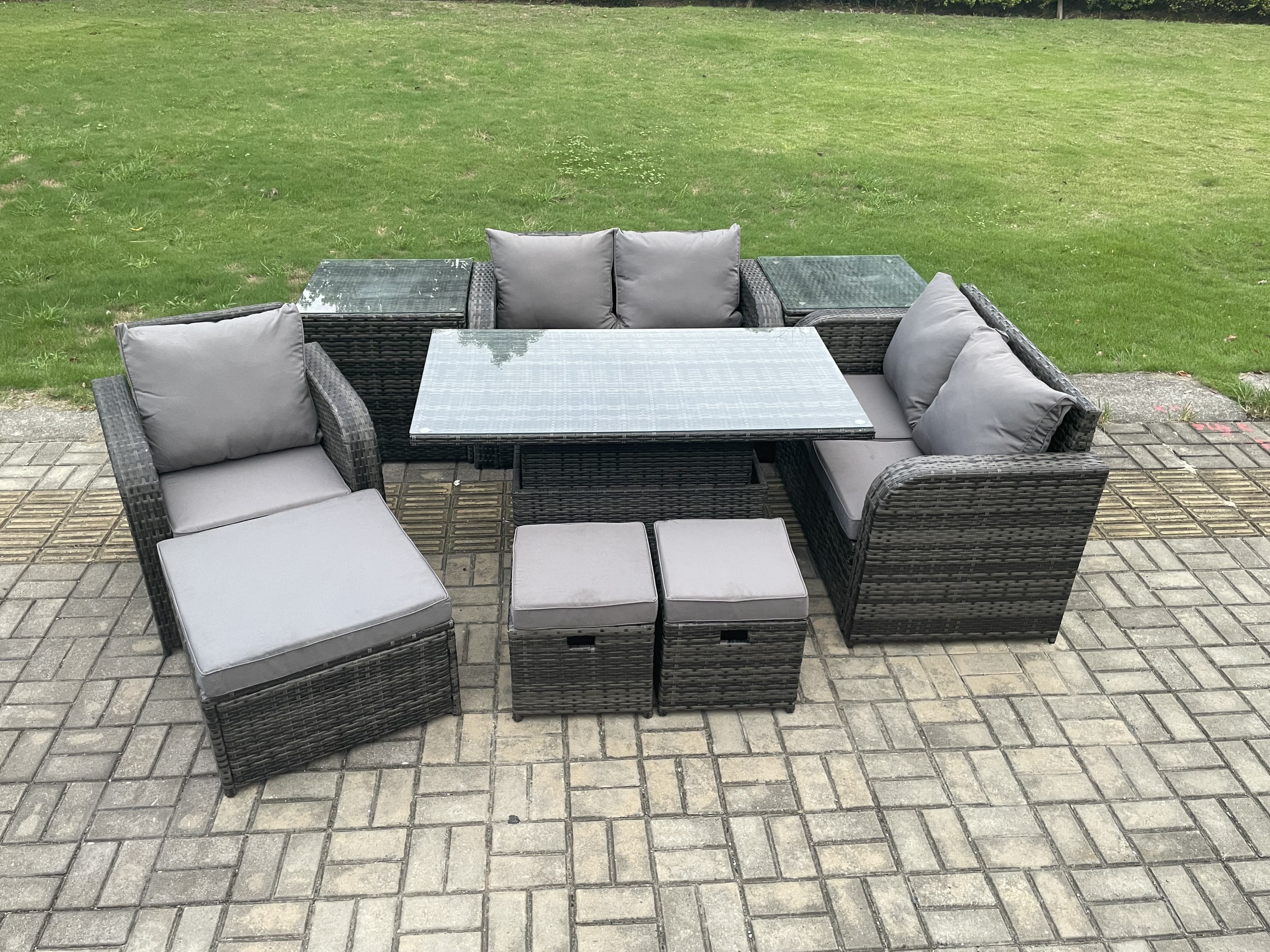 Fimous 8 Seater Rattan Furniture Garden Dining Set Outdoor Height ...