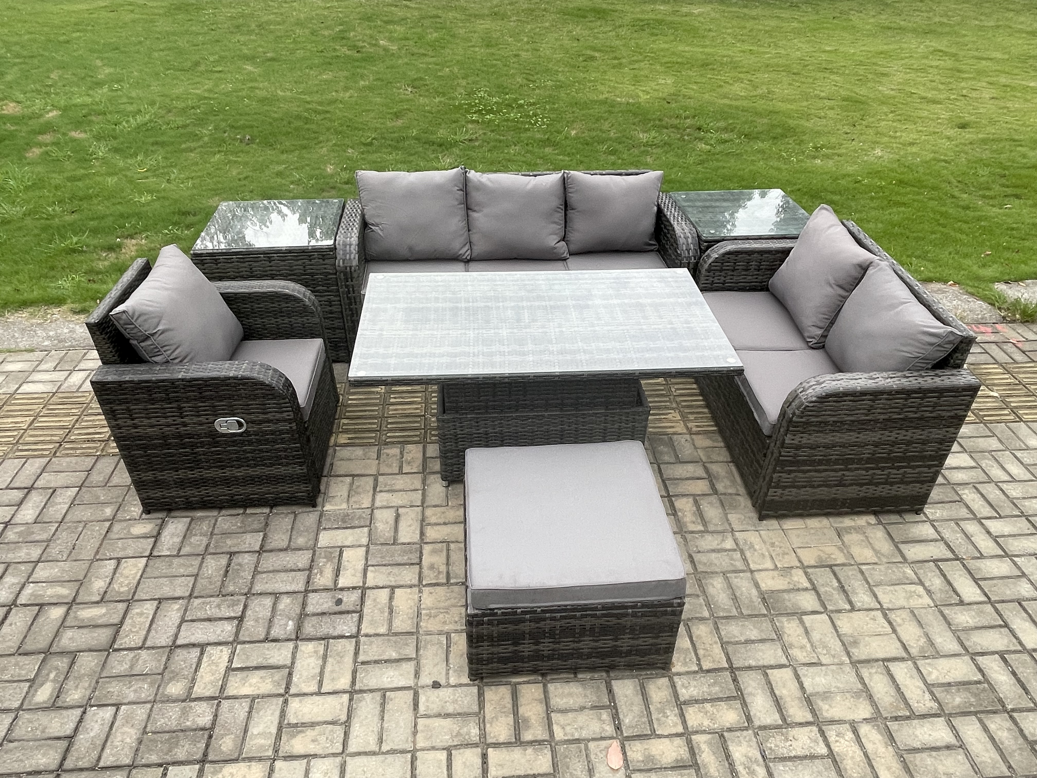 Fimous Outdoor Rattan Furniture Garden Dining Set Patio Height ...