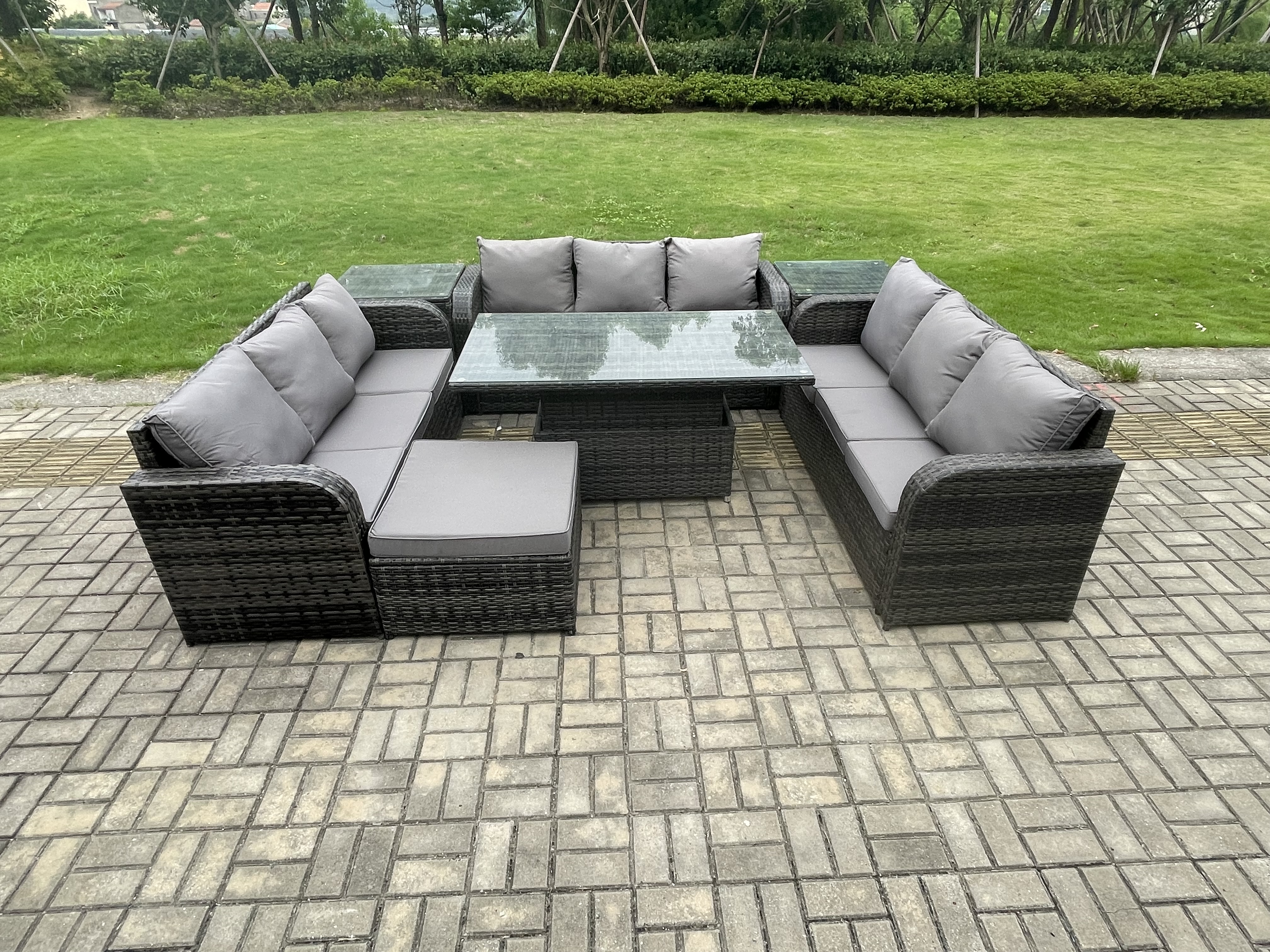 Fimous Patio Garden Dining Set Outdoor Rattan Furniture Lounge Sofa ...