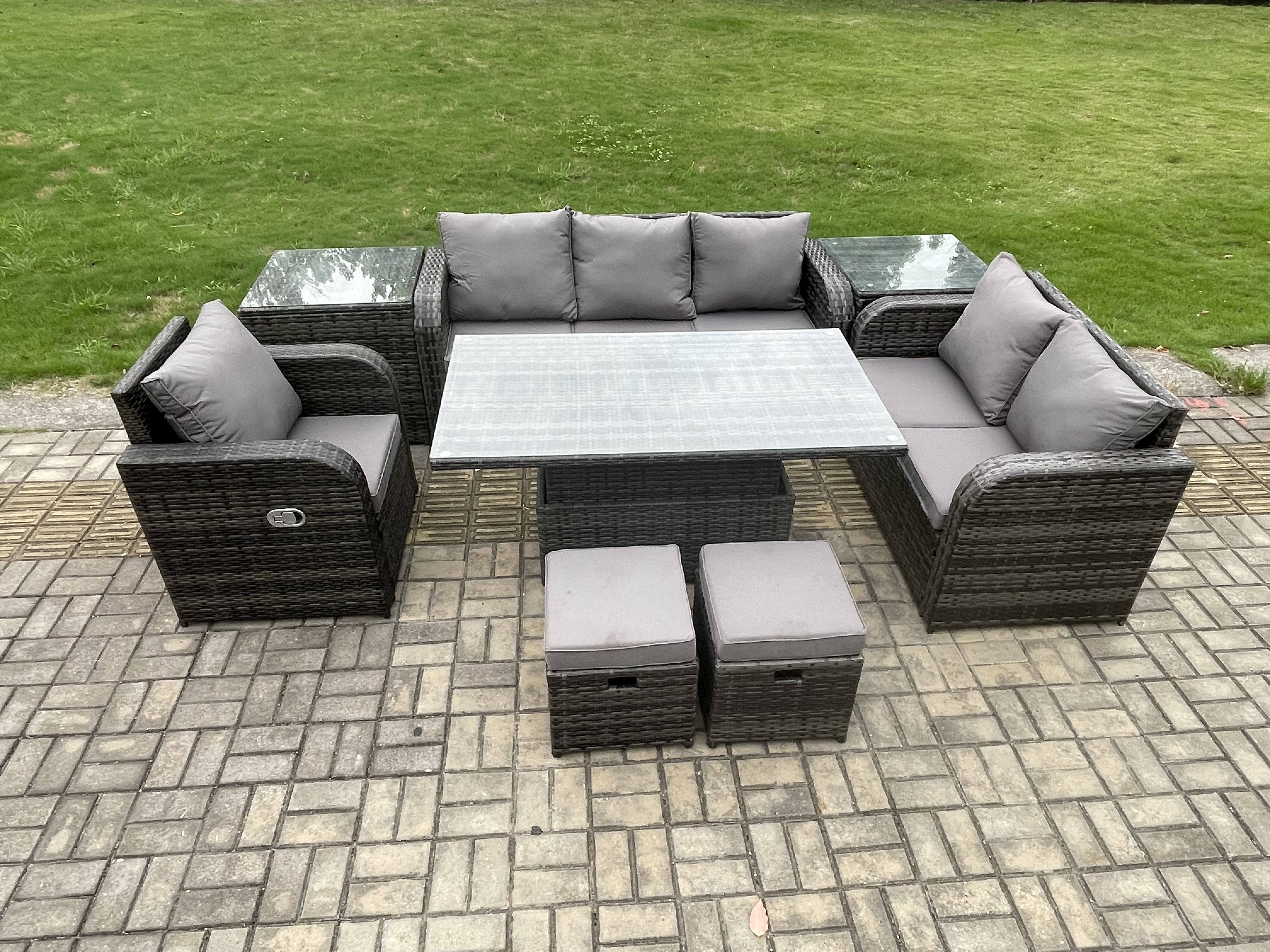 Fimous Rattan Outdoor Furniture Garden Dining Set Patio Height ...