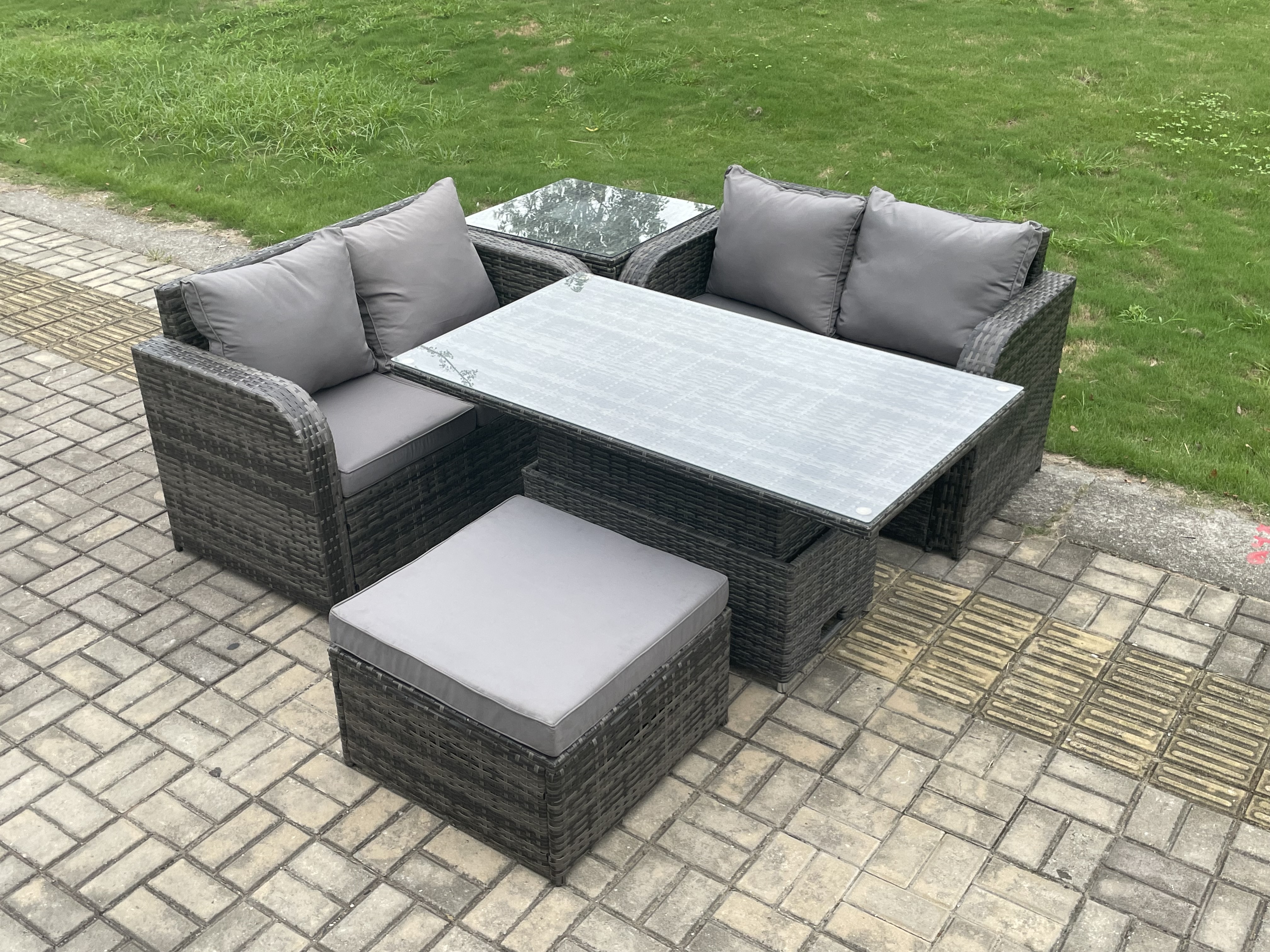 Fimous Outdoor Rattan Furniture Garden Dining Set Height Adjustable ...