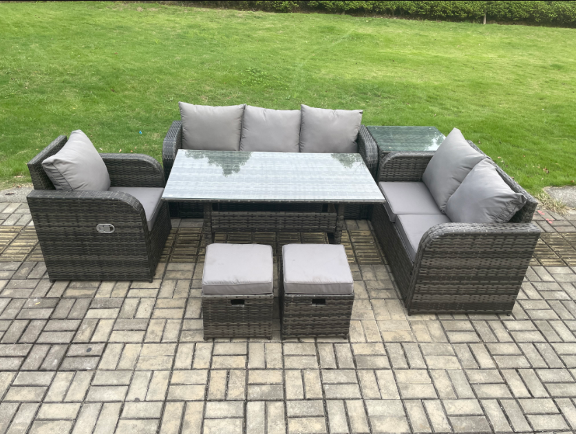Fimous 8 Seater Garden Rattan Furniture Dining Table Sofa Set Indoor ...