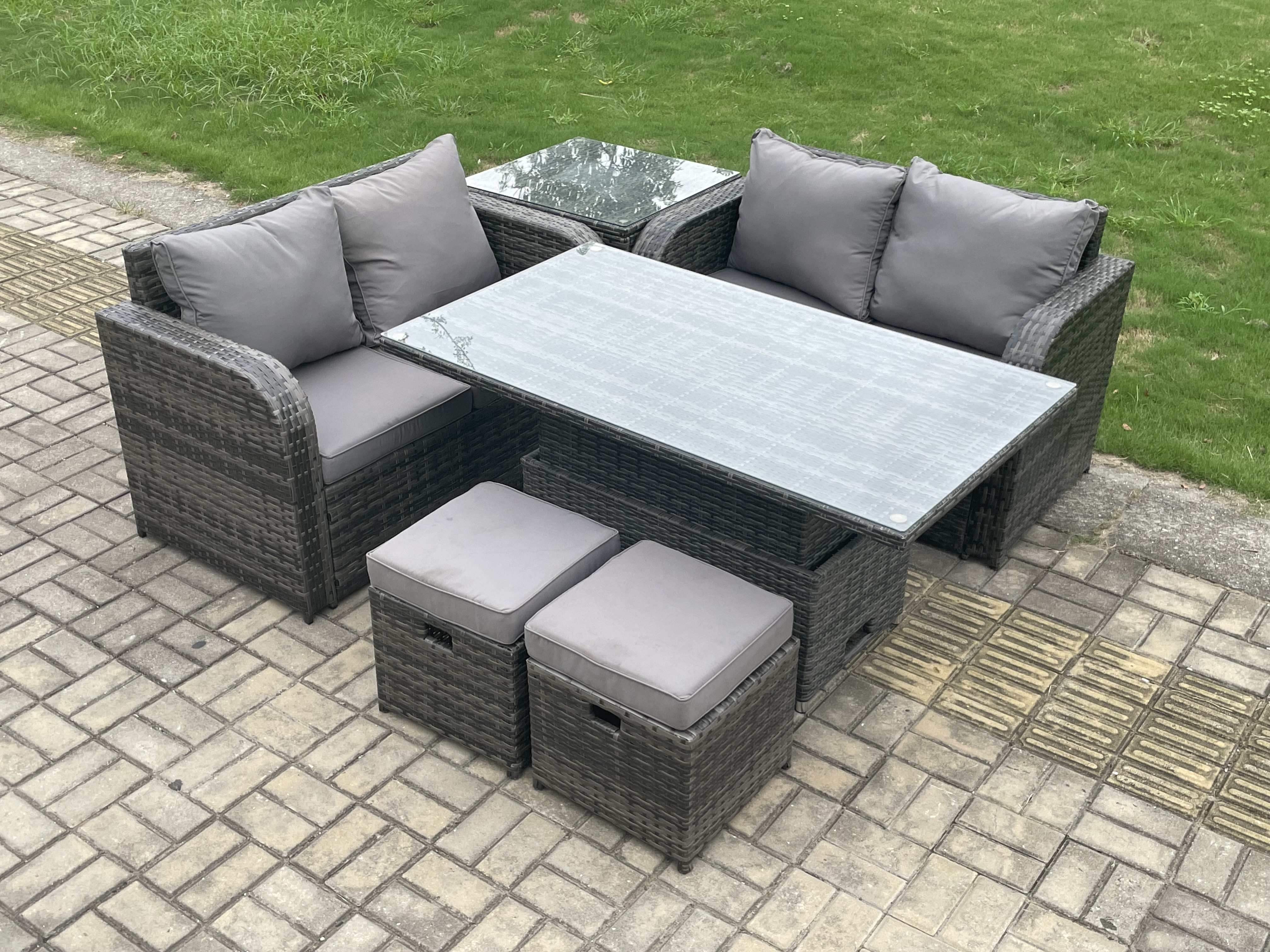 Fimous Outdoor Rattan Furniture Garden Dining Set Height Adjustable ...
