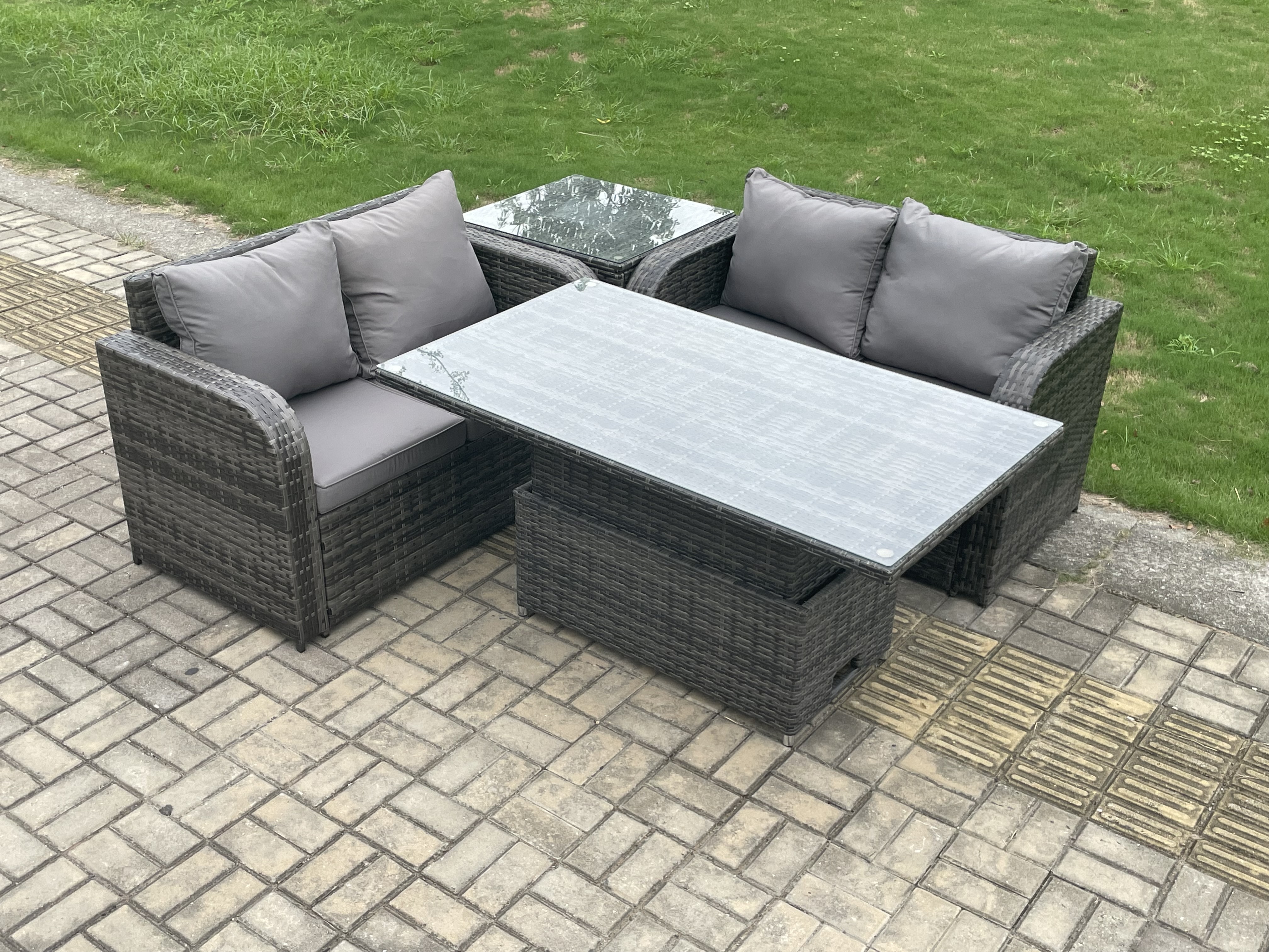 Fimous Outdoor Rattan Furniture Garden Dining Set Height Adjustable ...