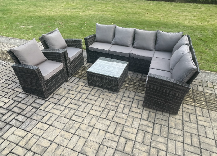 Fimous Rattan Garden Furniture Set Outdoor Lounge Corner Sofa Set With ...