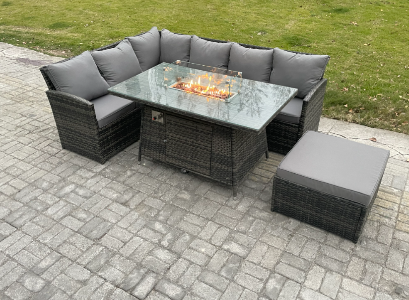 Fimous 7 Seater Rattan Garden Furniture Sets High Back Corner Sofa Fire