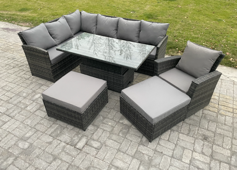Fimous Outdoor Garden Furniture Set Wicker PE Rattan Height Adjustable ...