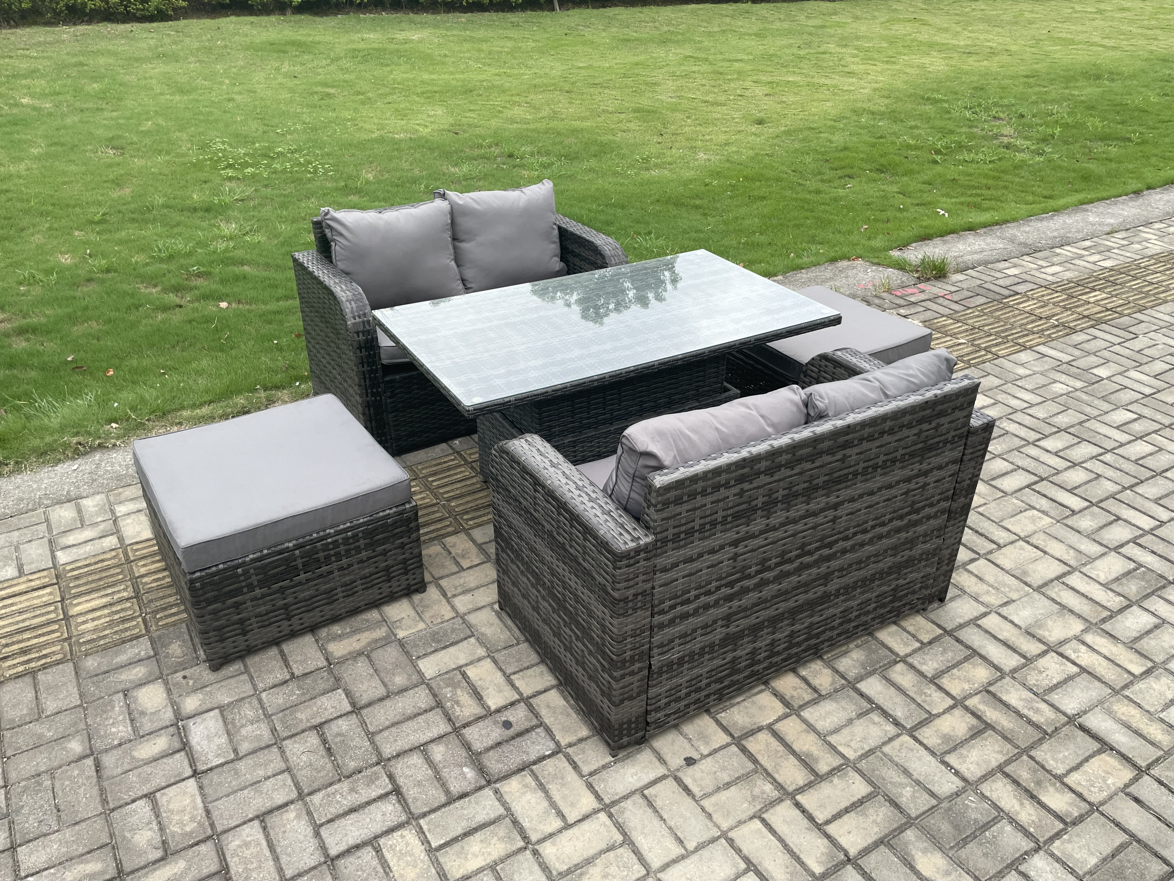 Fimous Outdoor Rattan Furniture Garden Dining Set Height Adjustable ...