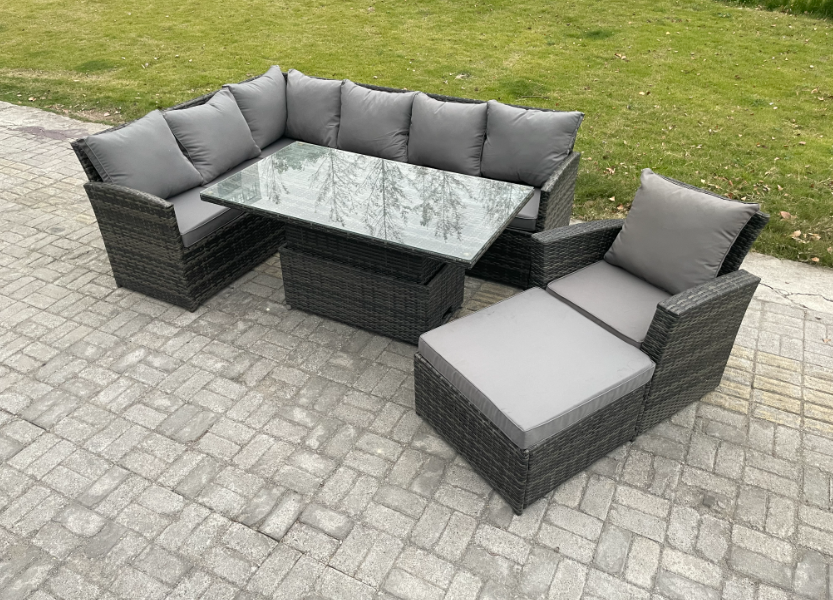 Fimous Wicker PE Outdoor Rattan Garden Furniture Set Height Adjustable ...