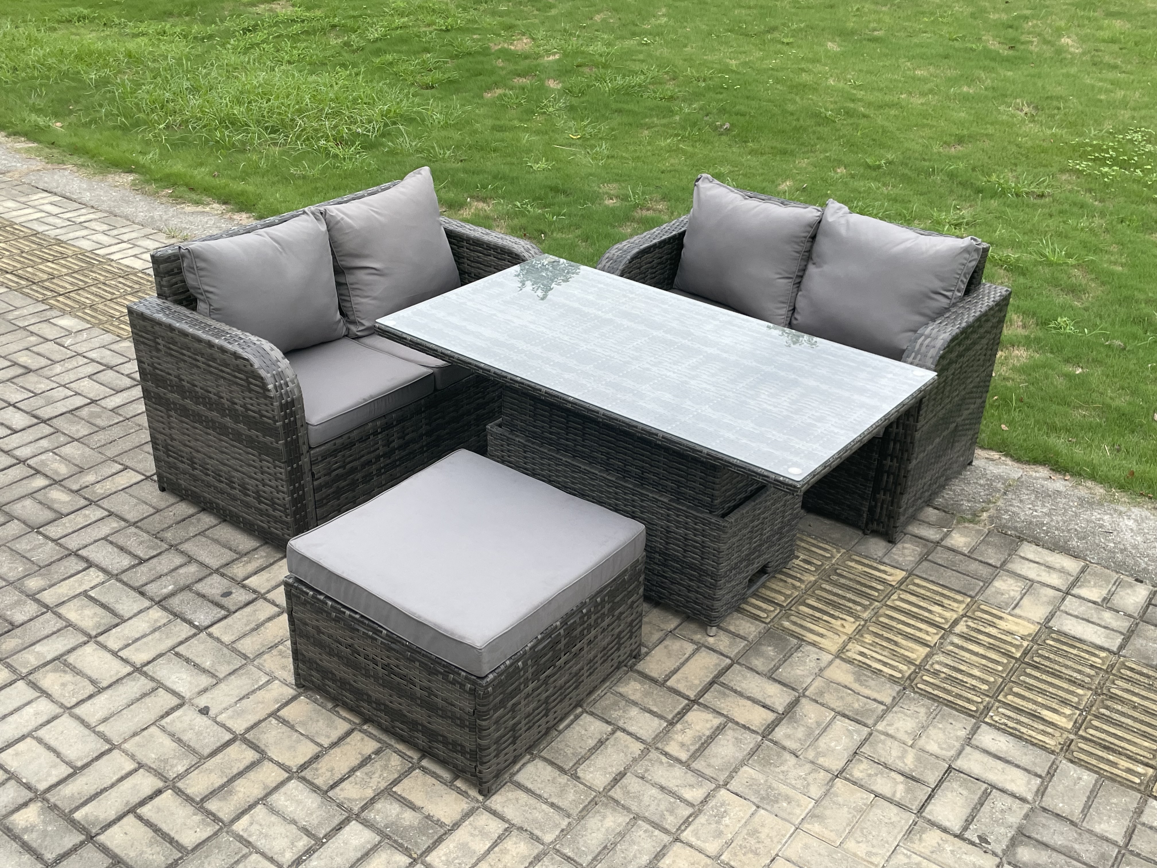 Fimous Outdoor Rattan Furniture Garden Dining Set Height Adjustable ...