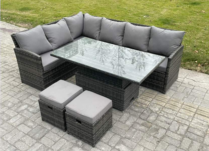 Fimous Wicker PE Outdoor Rattan Garden Furniture Set Height Adjustable ...