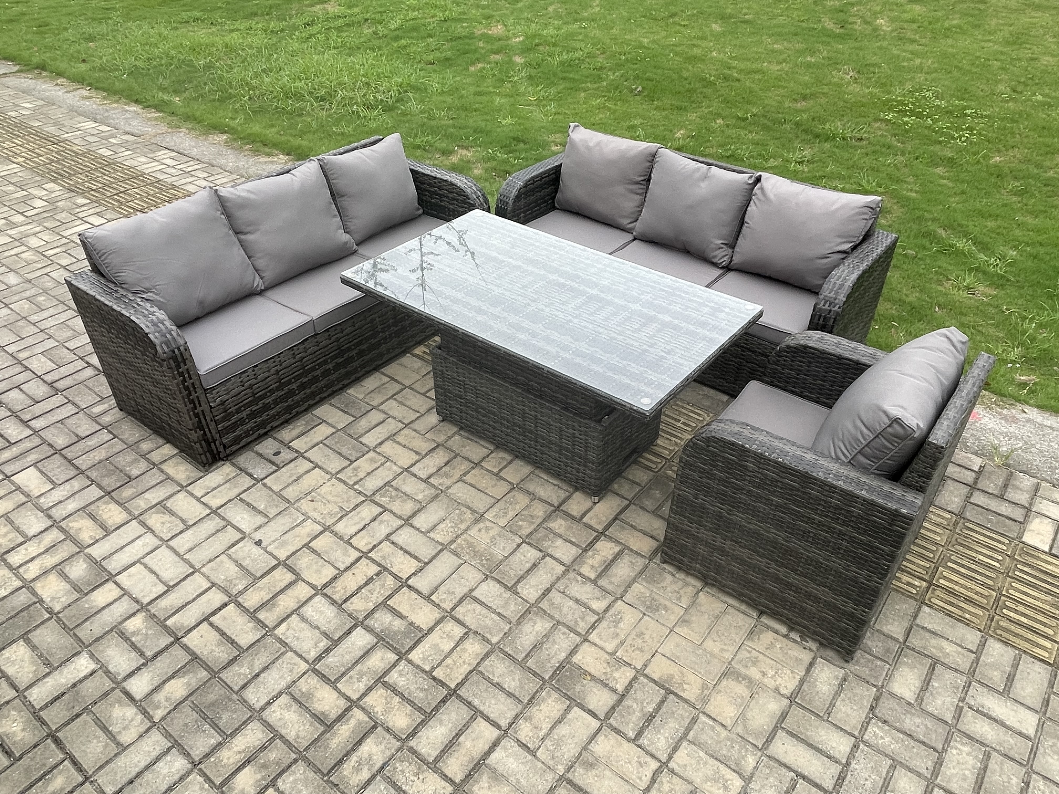 Fimous 7 Seater Outdoor Rattan Garden Furniture Sets Height Adjustable ...
