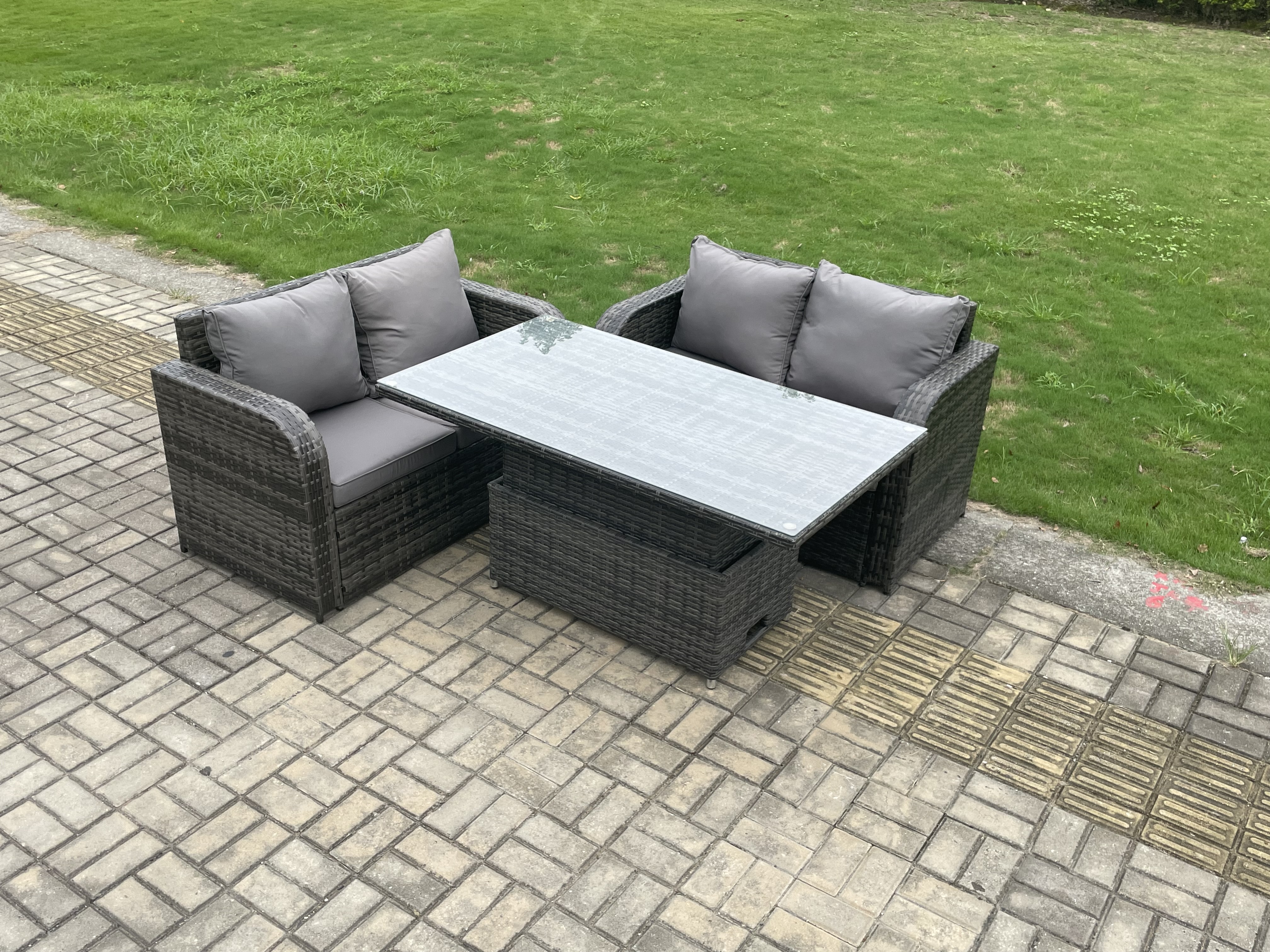 Fimous Outdoor Rattan Furniture Garden Dining Set Height Adjustable ...