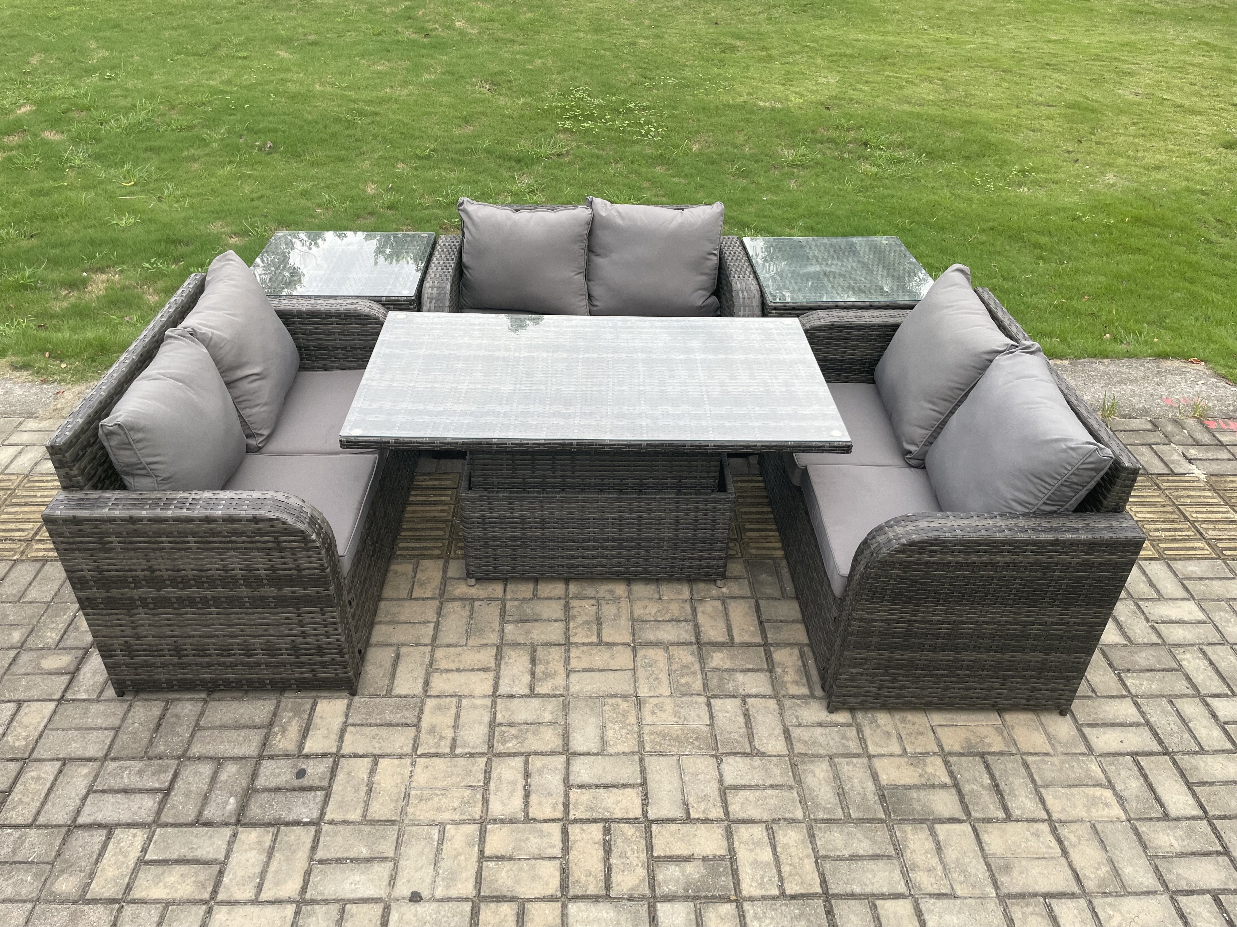 Fimous Rattan Garden Outdoor Furniture 3 PC Love Sofa Set Patio ...