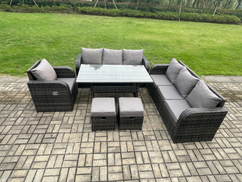 Fimous 9 Seater Lounge Rattan Sofa Set Outdoor Garden Furniture Oblong ...